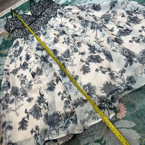 👗Anthropologie Floral Ruched Bodice Maxi Dress XL NWT Black White V-Neck Halter - Picture 14 of 15